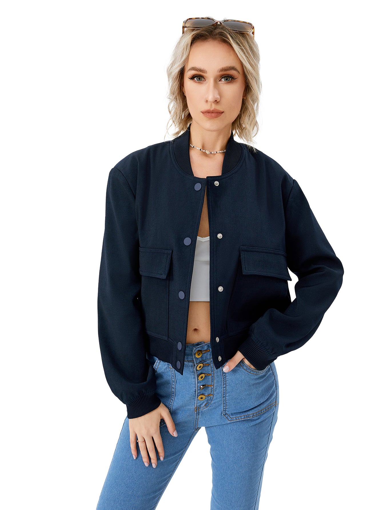 Women's Lightweight Cropped Bomber Jacket - Carvan Mart