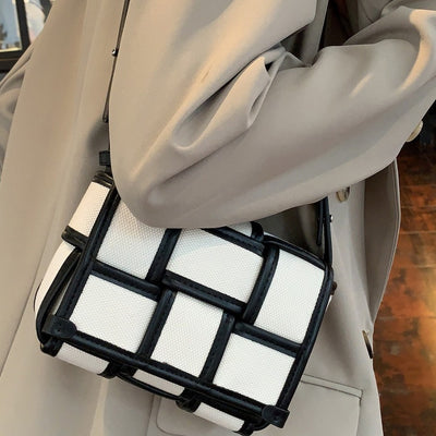 Urban Black And White Contrasting Canvas Trendy Shoulder Bag - 