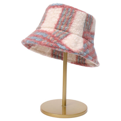 Cashmere Loop Tie Dyed Plaid Face Small Warm Woolen Basin Hat - Pink M - Women's Hats & Caps - Carvan Mart