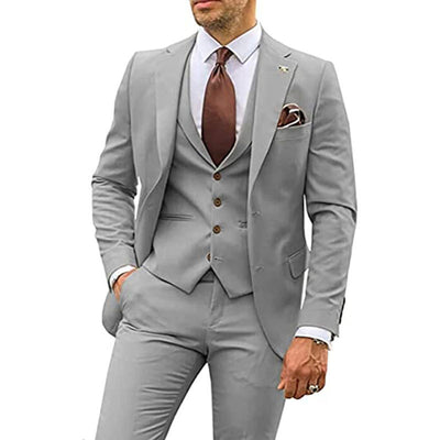 Men's Wedding Guest Outfit | Casual Slim Three-Piece Suit in Multiple Colors - Grey - Men Suits & Sets - Carvan Mart