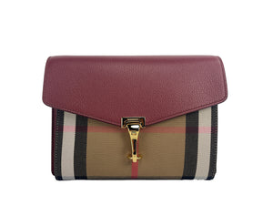 Burberry Macken Small Crimson House Check Leather Crossbody Bag - Red - - Burberry