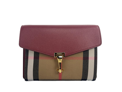 Burberry Macken Small Crimson House Check Leather Crossbody Bag - Red - - Burberry