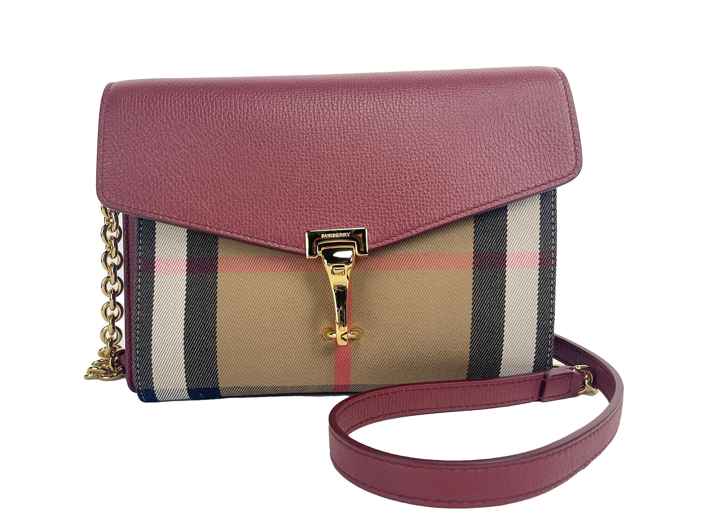 Burberry Macken Small Crimson House Check Leather Crossbody Bag - - - Burberry