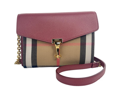 Burberry Macken Small Crimson House Check Leather Crossbody Bag - - - Burberry