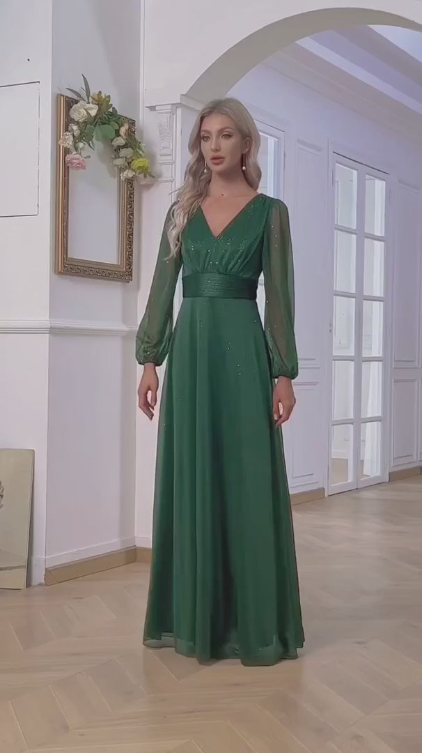 Dames elegante v nek glanzende chiffon avondjurk een lijn bruiloft bruidsmeisje jurk feestjurk