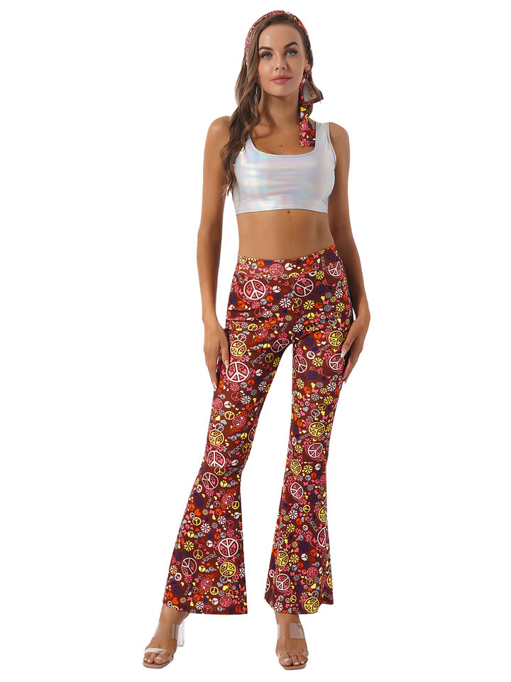 Women's Hippie Pants Wide Leg Pants 70s Retro Trouser High Waist Pants - - Pants & Capris - Carvan Mart