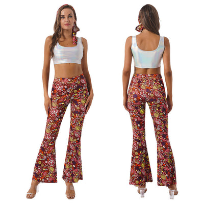 Women's Hippie Pants Wide Leg Pants 70s Retro Trouser High Waist Pants - Carvan Mart