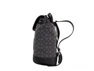 COACH Dempsey Black Smoke Signature Jacquard Canvas Logo Patch Backpack - - - COACH