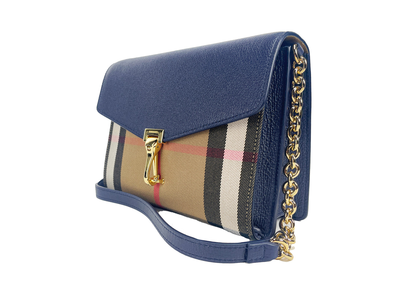 Burberry Macken Small Regency Blue House Check Leather Crossbody Bag - - - Burberry