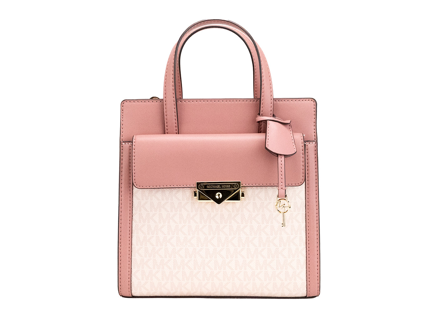 Michael Kors Cece Small Pink PVC North South Flap Tote Crossbody Bag Purse - Dark Powder Blush - - Michael Kors