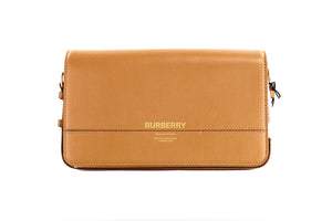 Burberry Grace Small Nutmeg Smooth Leather Flap Crossbody Clutch Handbag Purse - Yellow - - Burberry